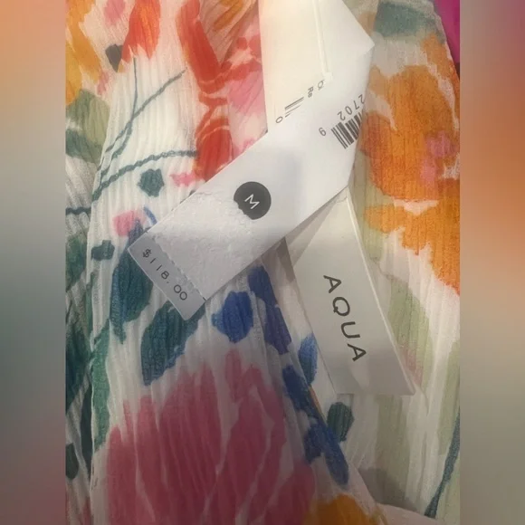 NWT- Aqua- Strapless Tie Waist Floral Mini Dress- Size Medium - Picture 8 of 8